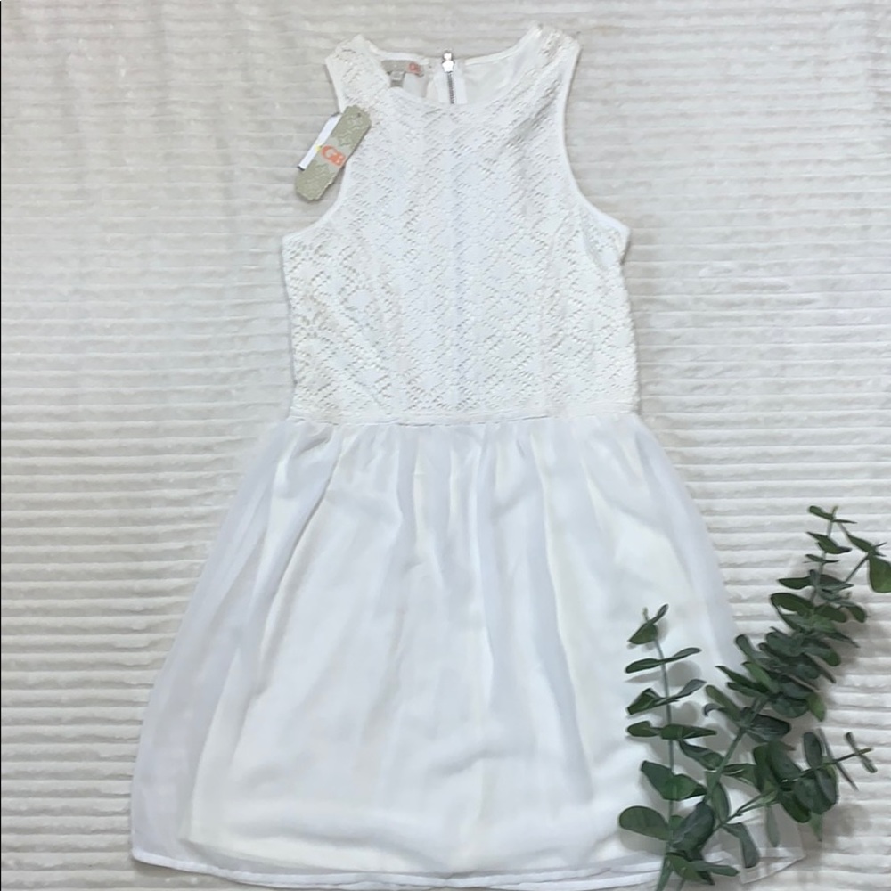 NWT Junior GB Sleeveless White Lace Top Dress Sz S